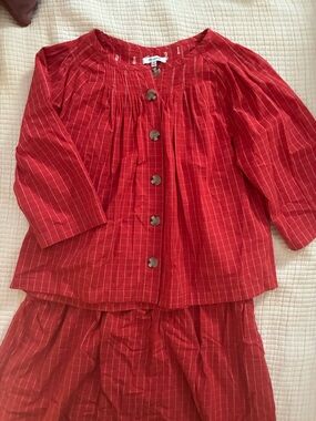 Madewell Red Button-Front Blouse and Skirt Set